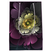 Abstracte Modern Purpur Khaki Gray Fractal Flower Medium Cadeauzakje (Achterkant)