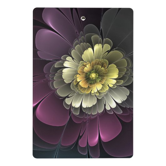 Abstracte Modern Purpur Khaki Gray Fractal Flower Mini Klembord (Achterkant)