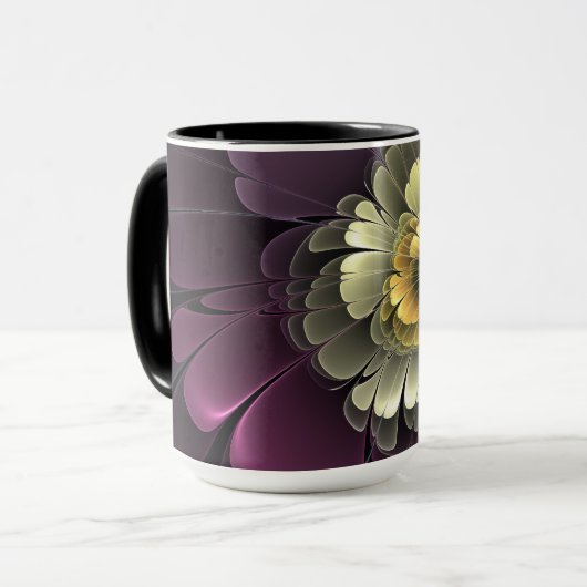 Abstracte Modern Purpur Khaki Gray Fractal Flower Mok (Voorkant links)