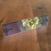 Abstracte Modern Purpur Khaki Gray Fractal Flower Naambordje (Zijkant)