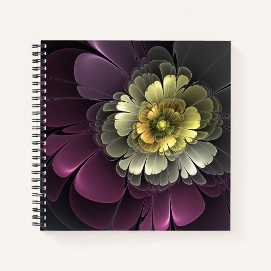 Abstracte Modern Purpur Khaki Gray Fractal Flower Notitieboek (Voorkant)