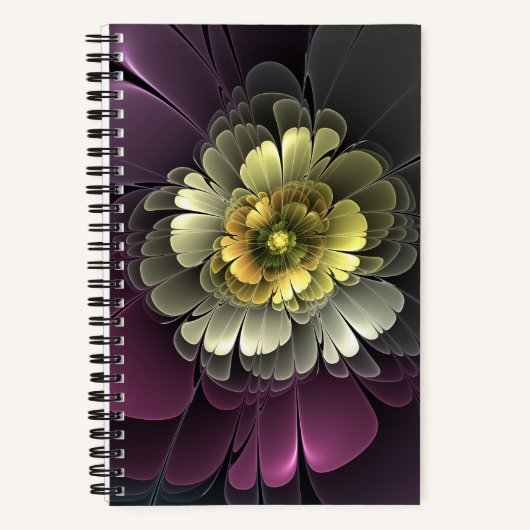 Abstracte Modern Purpur Khaki Gray Fractal Flower Notitieboek (Voorkant)