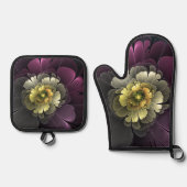 Abstracte Modern Purpur Khaki Gray Fractal Flower Ovenwant & Pannenlap Set (Voorkant)