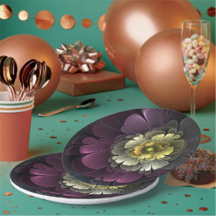 Abstracte Modern Purpur Khaki Gray Fractal Flower Papieren Bordje