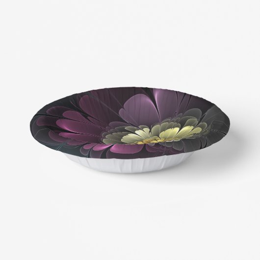 Abstracte Modern Purpur Khaki Gray Fractal Flower Papieren Kommen (Gebogen)