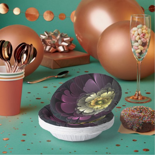 Abstracte Modern Purpur Khaki Gray Fractal Flower Papieren Kommen (Multi)