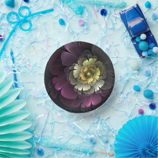 Abstracte Modern Purpur Khaki Gray Fractal Flower Papieren Kommen (Feest)