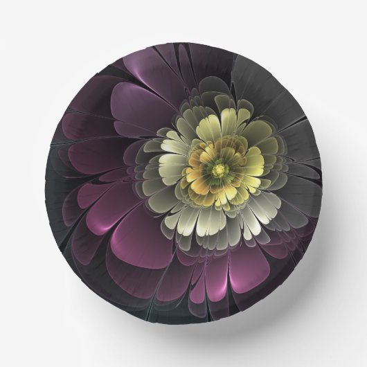 Abstracte Modern Purpur Khaki Gray Fractal Flower Papieren Kommen (Voorkant)