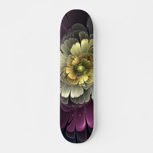 Abstracte Modern Purpur Khaki Gray Fractal Flower Persoonlijk Skateboard (Voorkant)