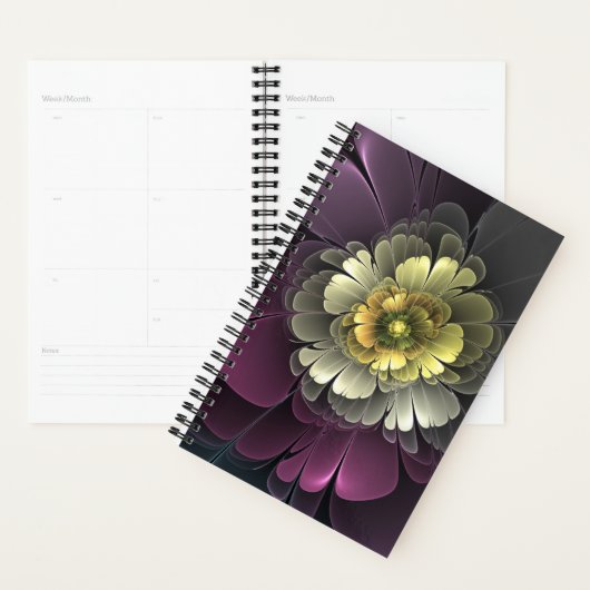 Abstracte Modern Purpur Khaki Gray Fractal Flower Planner (Display)