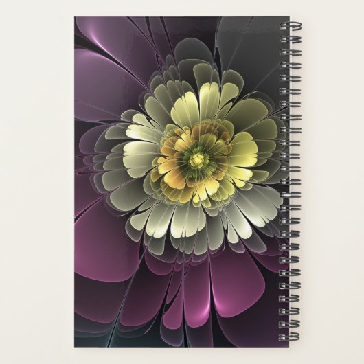 Abstracte Modern Purpur Khaki Gray Fractal Flower Planner (Achterkant)
