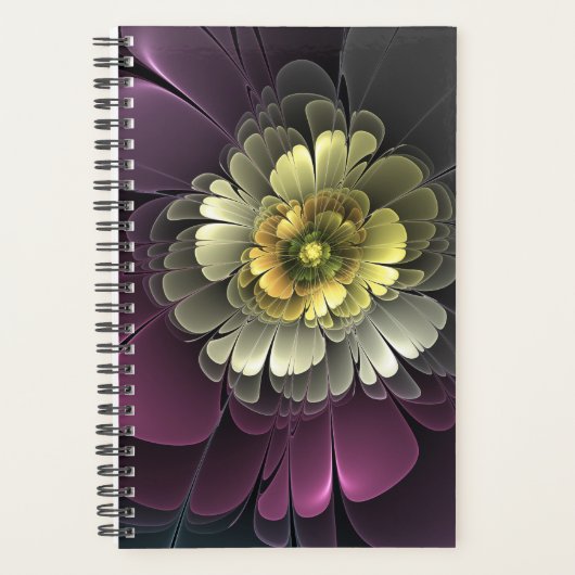 Abstracte Modern Purpur Khaki Gray Fractal Flower Planner (Voorkant)