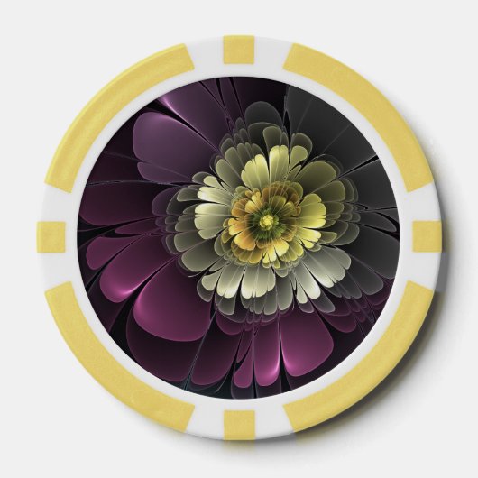 Abstracte Modern Purpur Khaki Gray Fractal Flower Poker Chips (Voorkant)