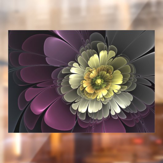 Abstracte Modern Purpur Khaki Gray Fractal Flower Raamsticker (Vel 2)