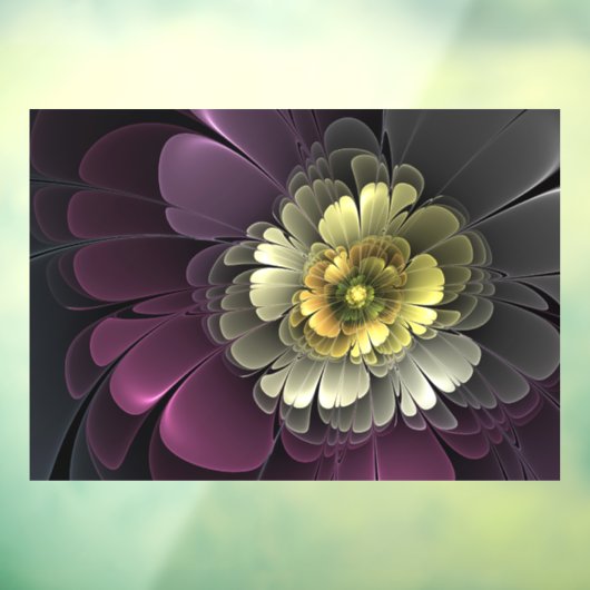 Abstracte Modern Purpur Khaki Gray Fractal Flower Raamsticker (Vel 3)