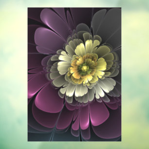 Abstracte Modern Purpur Khaki Gray Fractal Flower Raamsticker