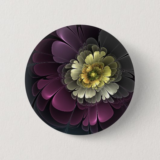 Abstracte Modern Purpur Khaki Gray Fractal Flower Ronde Button 5,7 Cm (Voorkant)