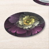 Abstracte Modern Purpur Khaki Gray Fractal Flower Ronde Kartonnen Onderzetter (Gebogen)