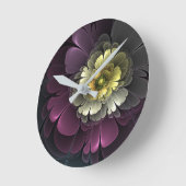 Abstracte Modern Purpur Khaki Gray Fractal Flower Ronde Klok (Hoek)