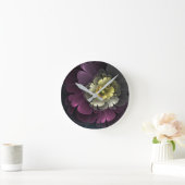 Abstracte Modern Purpur Khaki Gray Fractal Flower Ronde Klok (Huis)