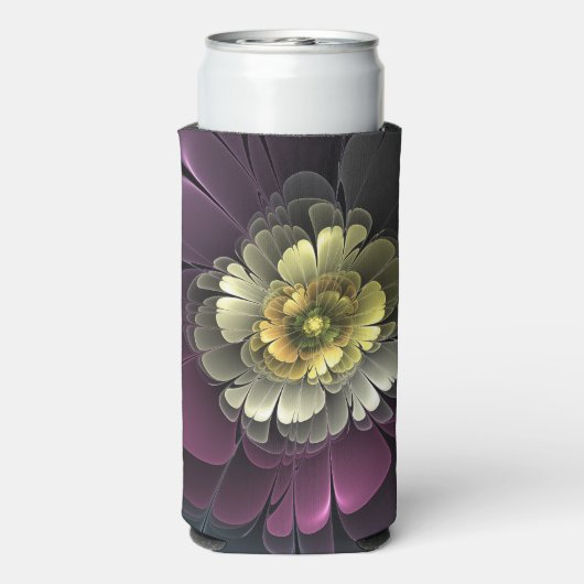 Abstracte Modern Purpur Khaki Gray Fractal Flower Seltzer Blikjeskoeler (Seltzer Achterkant)