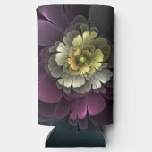 Abstracte Modern Purpur Khaki Gray Fractal Flower Seltzer Blikjeskoeler (Achterkant)