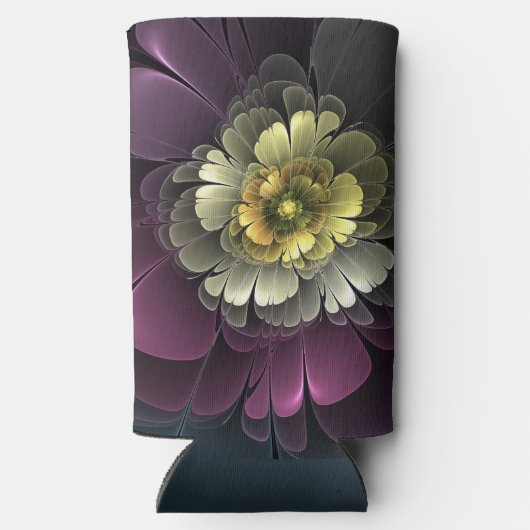 Abstracte Modern Purpur Khaki Gray Fractal Flower Seltzer Blikjeskoeler (Achterkant)