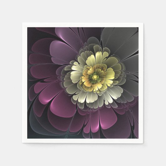 Abstracte Modern Purpur Khaki Gray Fractal Flower Servet (Voorkant)