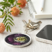 Abstracte Modern Purpur Khaki Gray Fractal Flower Sleutelhanger (Zijkant)