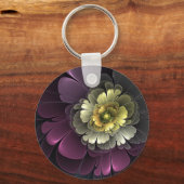 Abstracte Modern Purpur Khaki Gray Fractal Flower Sleutelhanger (Achterkant)
