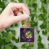 Abstracte Modern Purpur Khaki Gray Fractal Flower Sleutelhanger (Hand)