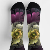 Abstracte Modern Purpur Khaki Gray Fractal Flower Sokken (Top)