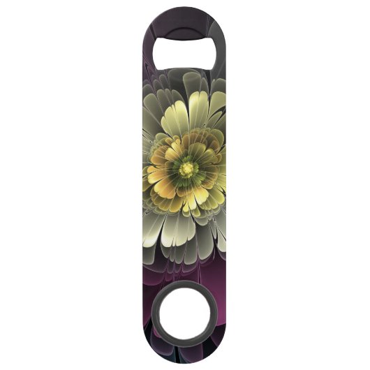 Abstracte Modern Purpur Khaki Gray Fractal Flower Speed Flessenopener (Achterkant)