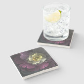 Abstracte Modern Purpur Khaki Gray Fractal Flower Stenen Onderzetter (Zijkant)