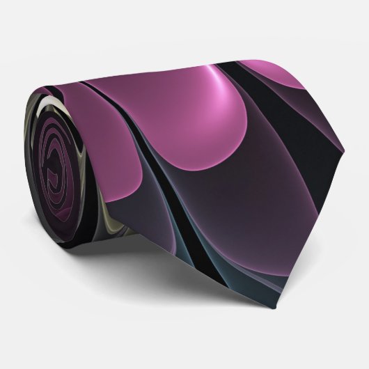 Abstracte Modern Purpur Khaki Gray Fractal Flower Stropdas (Opgerold)