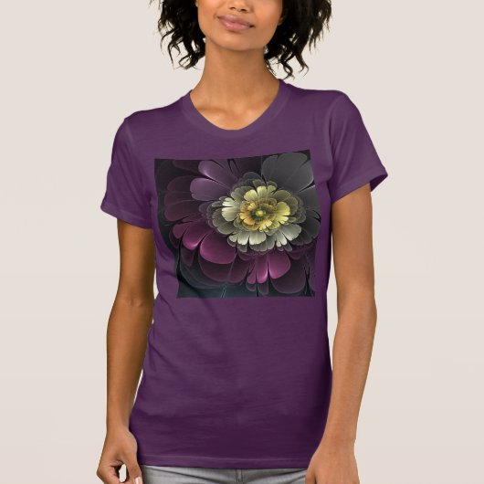 Abstracte Modern Purpur Khaki Gray Fractal Flower T-shirt (Voorkant)