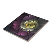 Abstracte Modern Purpur Khaki Gray Fractal Flower Tegeltje (Zijkant)