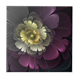Abstracte Modern Purpur Khaki Gray Fractal Flower Tegeltje
