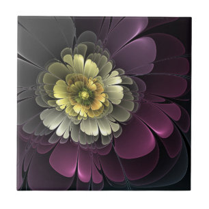 Abstracte Modern Purpur Khaki Gray Fractal Flower Tegeltje