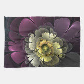 Abstracte Modern Purpur Khaki Gray Fractal Flower Theedoek (Horizontaal)