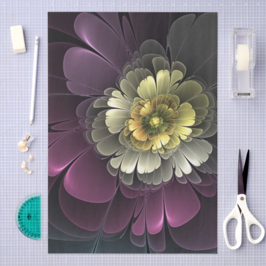 Abstracte Modern Purpur Khaki Gray Fractal Flower Tissuepapier (Craft)