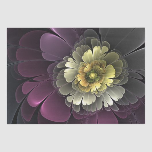 Abstracte Modern Purpur Khaki Gray Fractal Flower Tissuepapier (Voorkant)