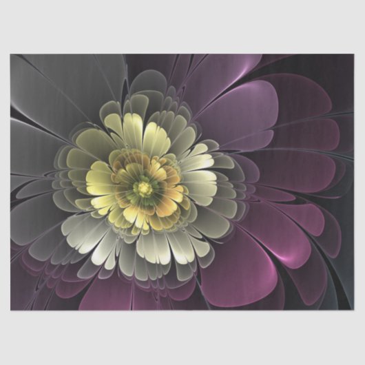 Abstracte Modern Purpur Khaki Gray Fractal Flower Tissuepapier (Voorkant)
