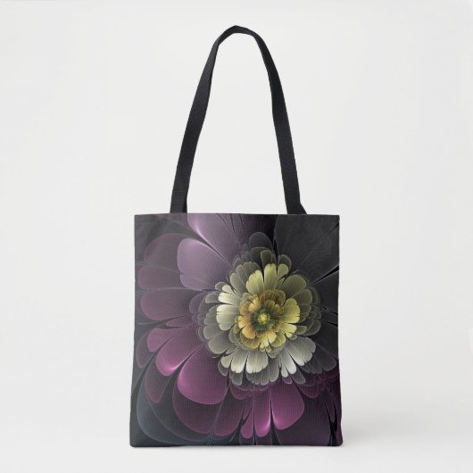 Abstracte Modern Purpur Khaki Gray Fractal Flower Tote Bag (Voorkant)