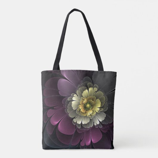Abstracte Modern Purpur Khaki Gray Fractal Flower Tote Bag (Achterkant)