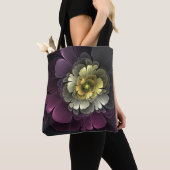 Abstracte Modern Purpur Khaki Gray Fractal Flower Tote Bag (Dichtbij)