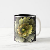 Abstracte Modern Purpur Khaki Gray Fractal Flower Tweekleurige Koffiemok (Voorkant rechts)