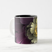 Abstracte Modern Purpur Khaki Gray Fractal Flower Tweekleurige Koffiemok (Voorkant links)