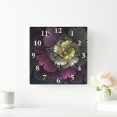 Abstracte Modern Purpur Khaki Gray Fractal Flower Vierkante Klok (Huis)