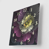 Abstracte Modern Purpur Khaki Gray Fractal Flower Vierkante Klok (Hoek)